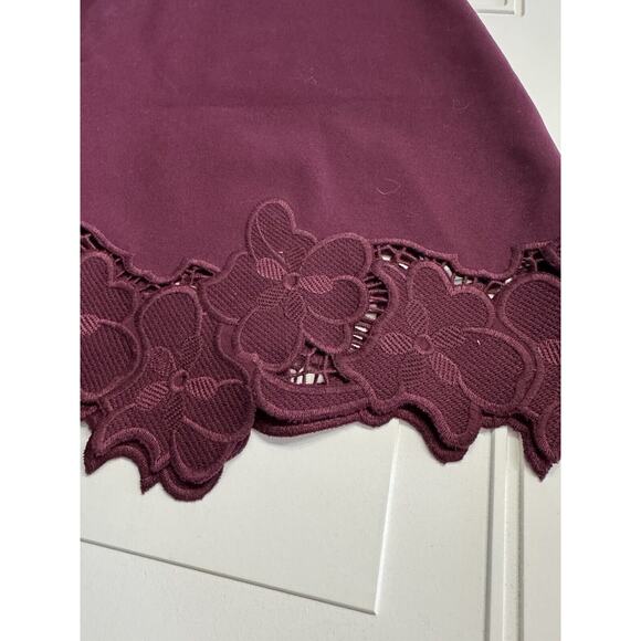 Ted Baker Emmona Burgundy Embroidered Lace Floral Skater Dress Size 0 - Picture 2 of 7